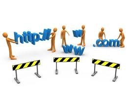 graphic of workers holding parts of a website URL